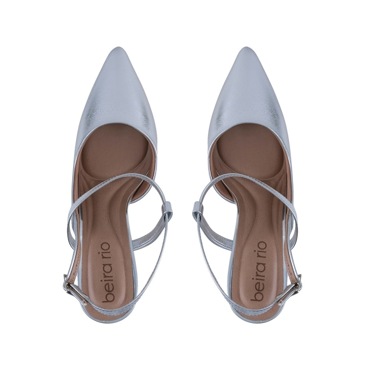 Zapatilla de fiesta plateada slingback con puntera puntiaguda