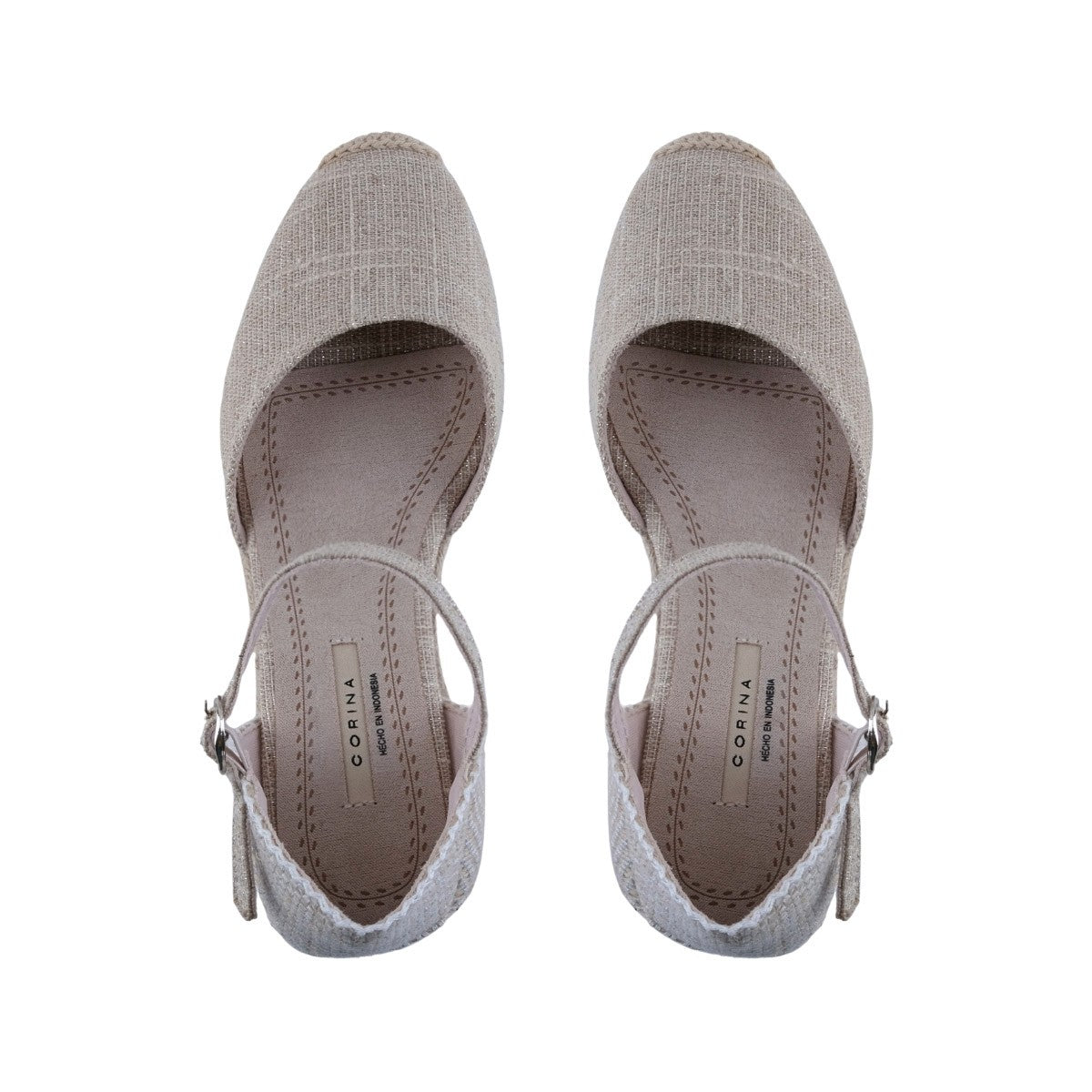 Calzado casual de cuña en yute beige para mujer