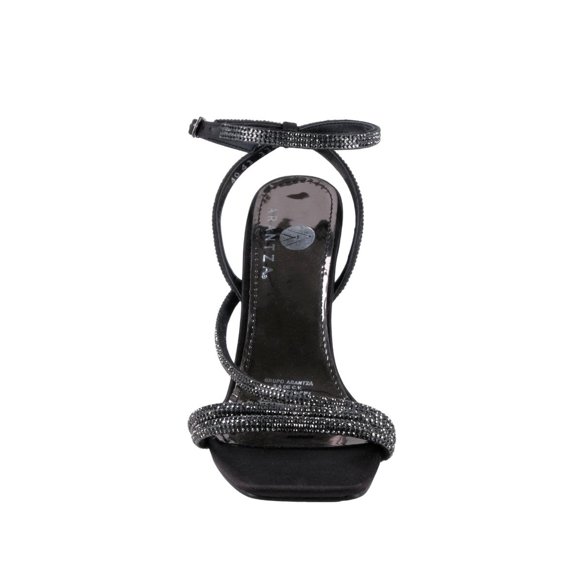 Tacón de aguja negro con pedrería para bodas y eventos