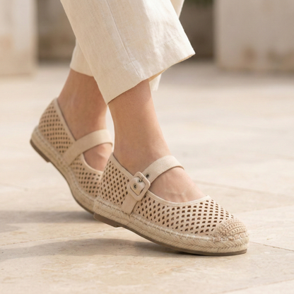 Alpargatas Beige Rejilla y Hebilla Mujer 175225