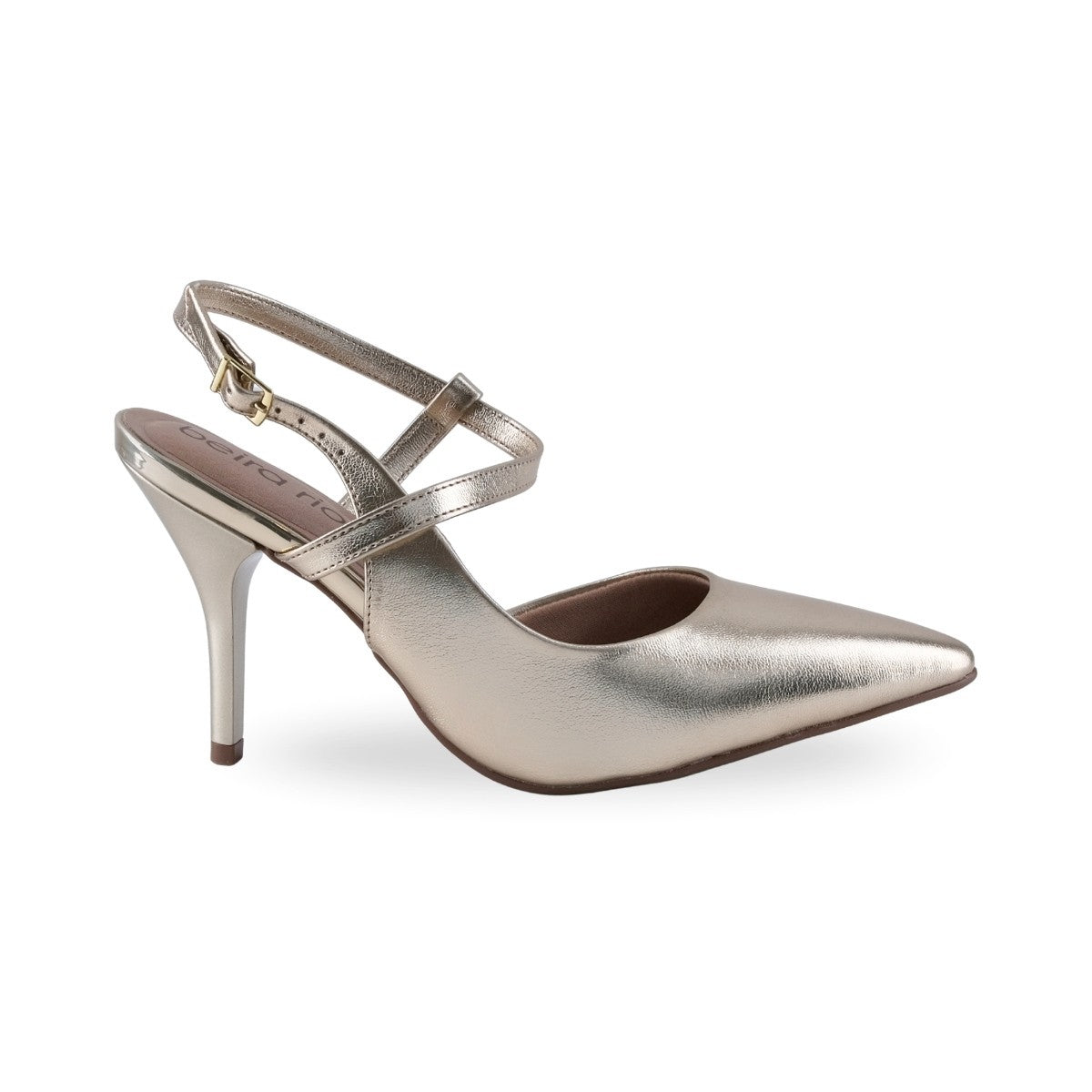 Zapato de tacón dorado para dama con correas al tobillo