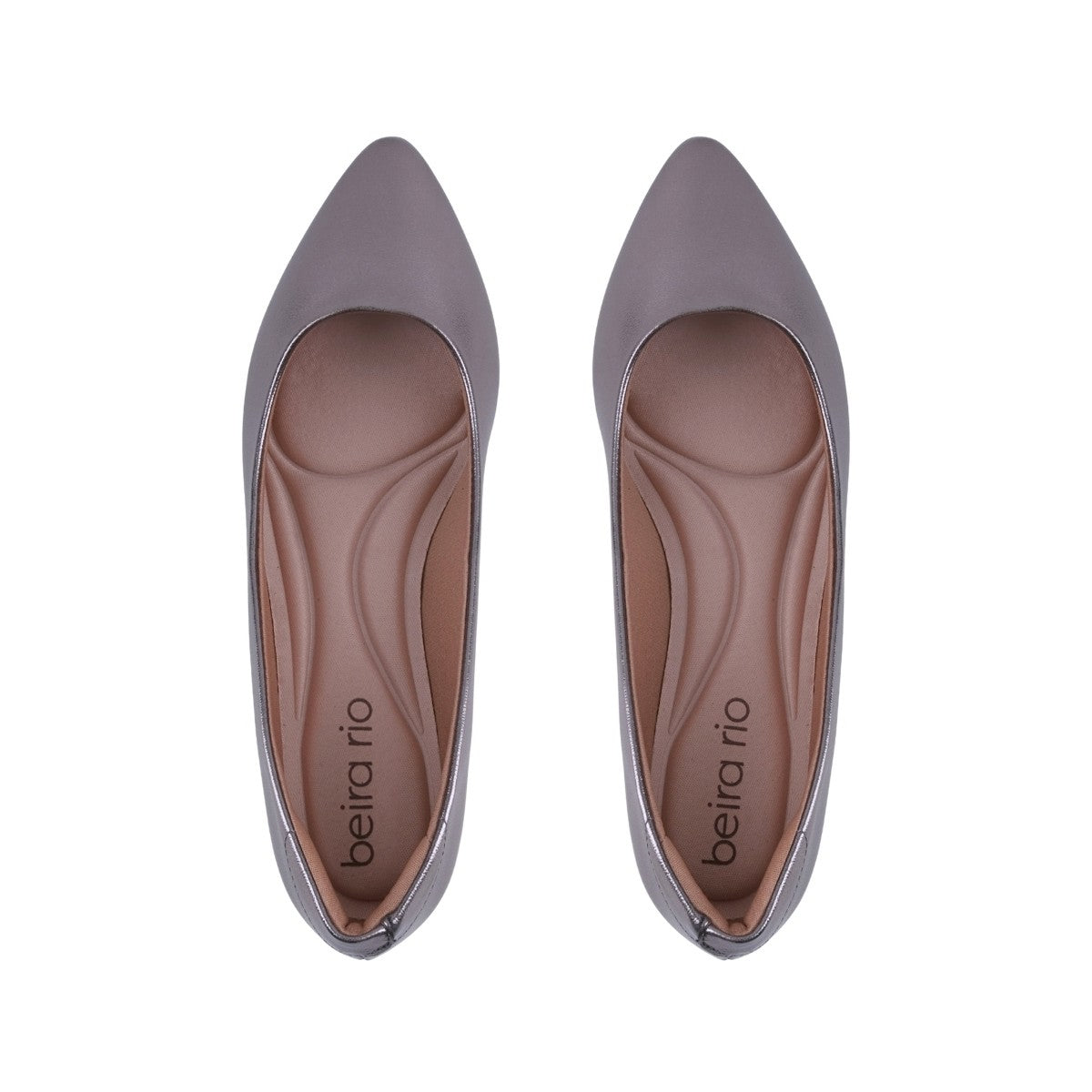 Zapato plano metalizado plata mujer acabado brilloso