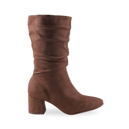 Bota camel de mujer con caña drapeada y tacón ancho