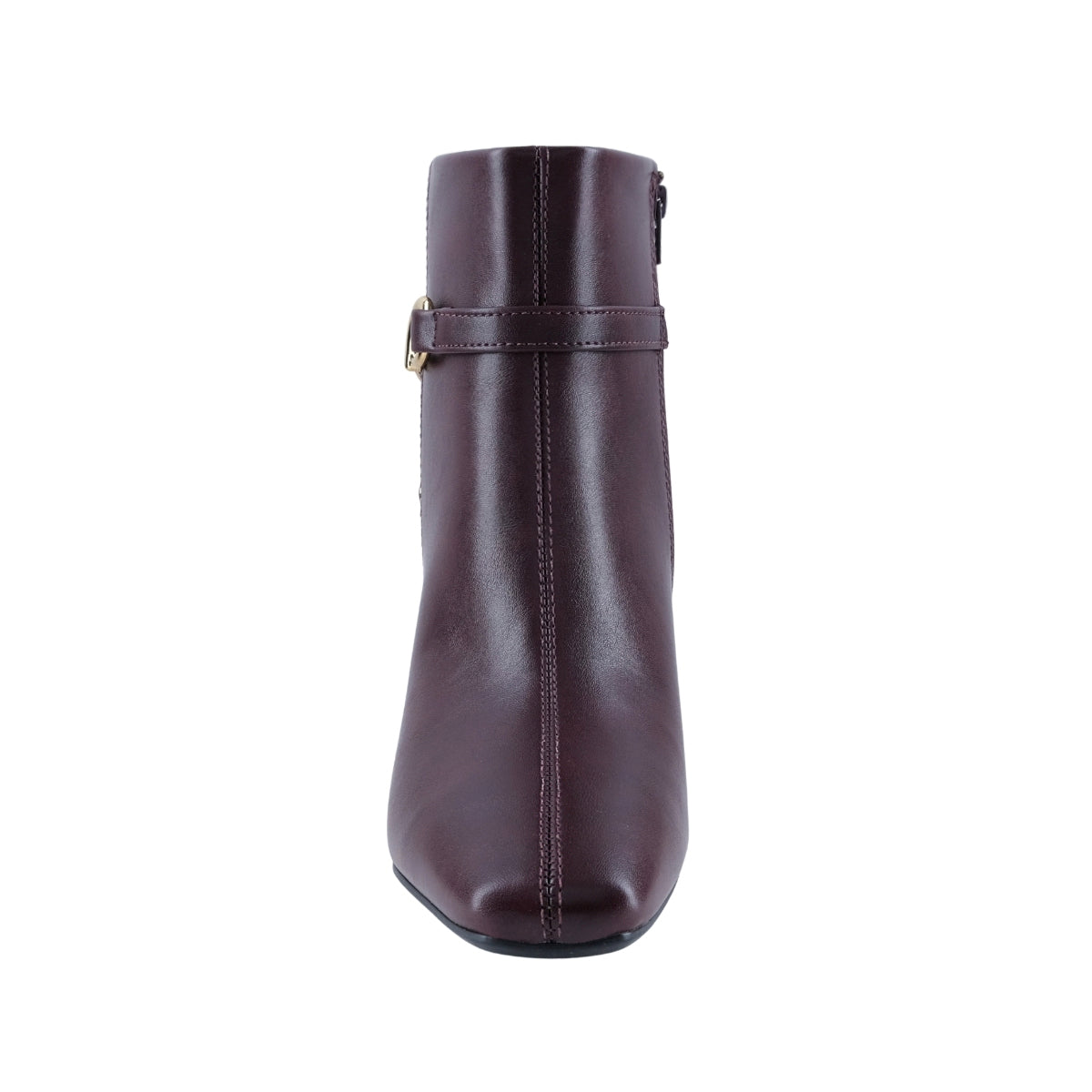Botín elegante borgoña para mujer con detalle dorado