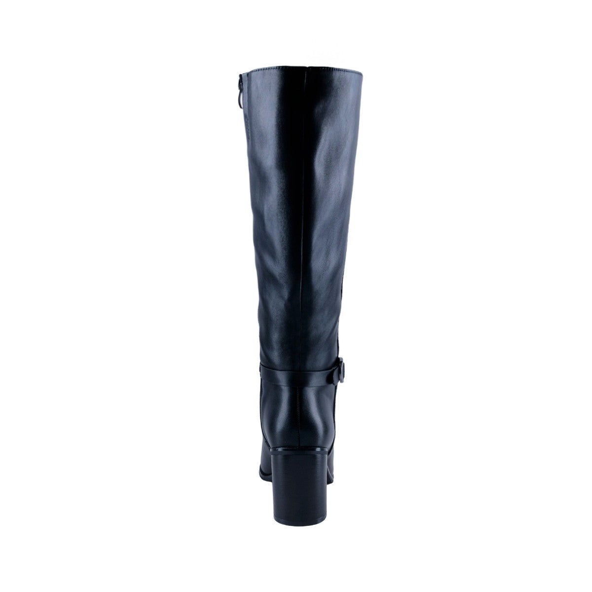 Bota alta negra para mujer con hebilla lateral