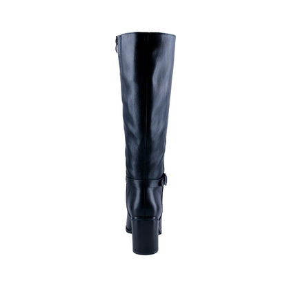 Bota alta negra para mujer con hebilla lateral