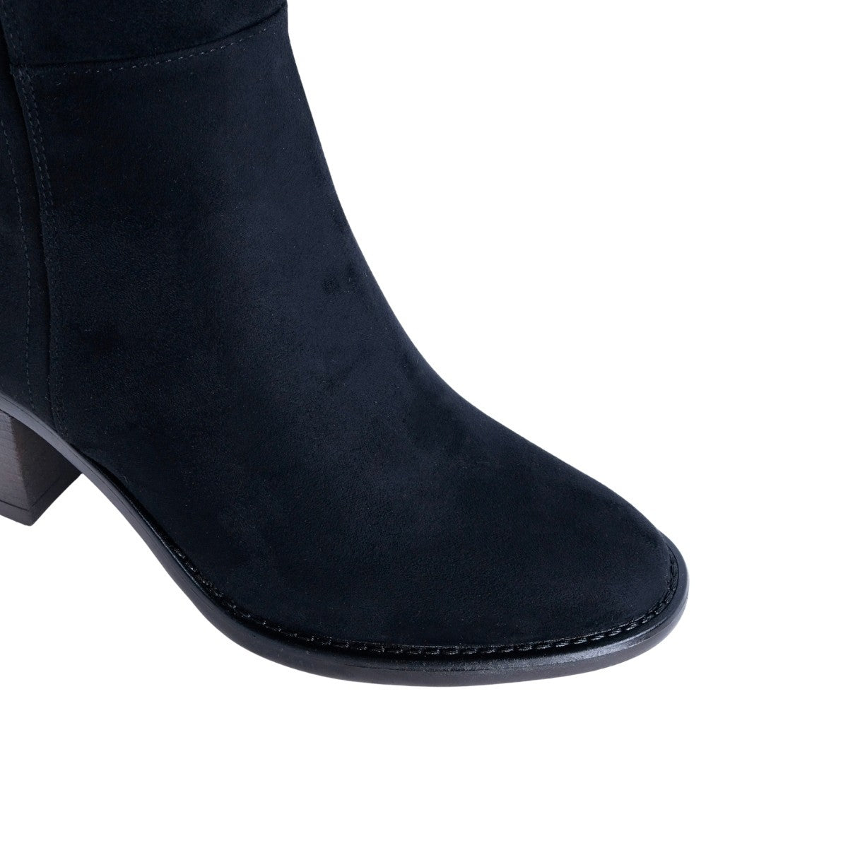 Bota elegante negra de ante con tacón ancho