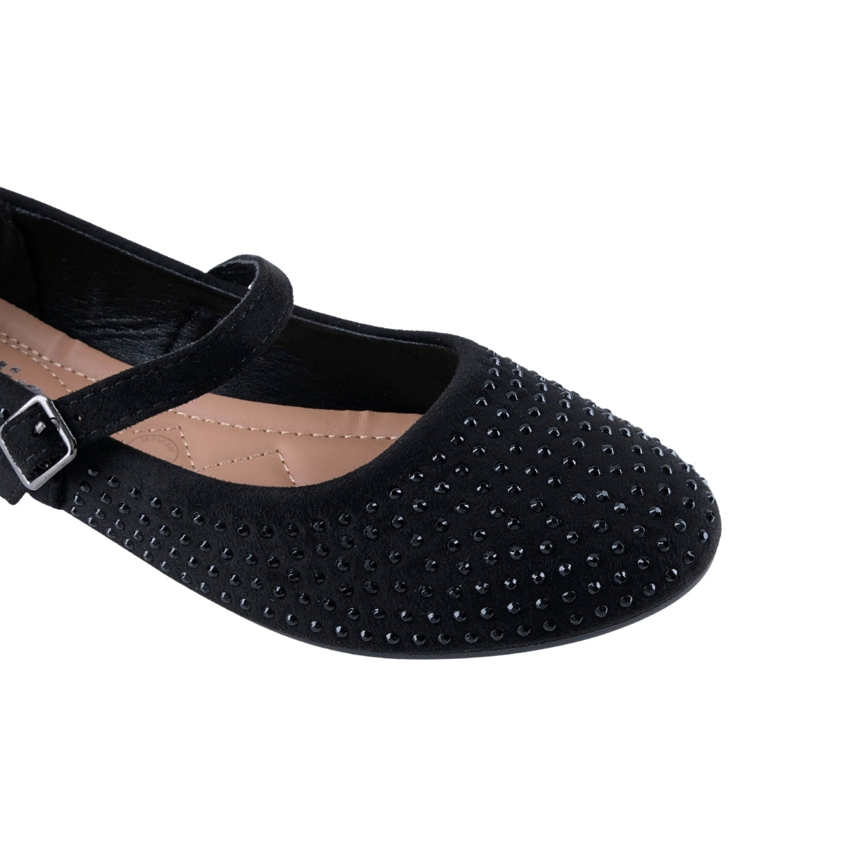 Balerina elegante negra para mujer con aplicaciones decorativas