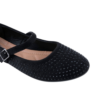 Balerina elegante negra para mujer con aplicaciones decorativas