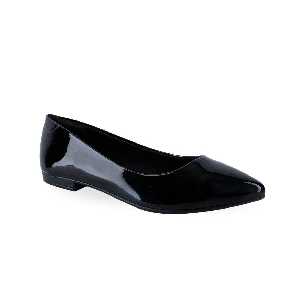 Flat negro de charol con puntera puntiaguda para mujer
