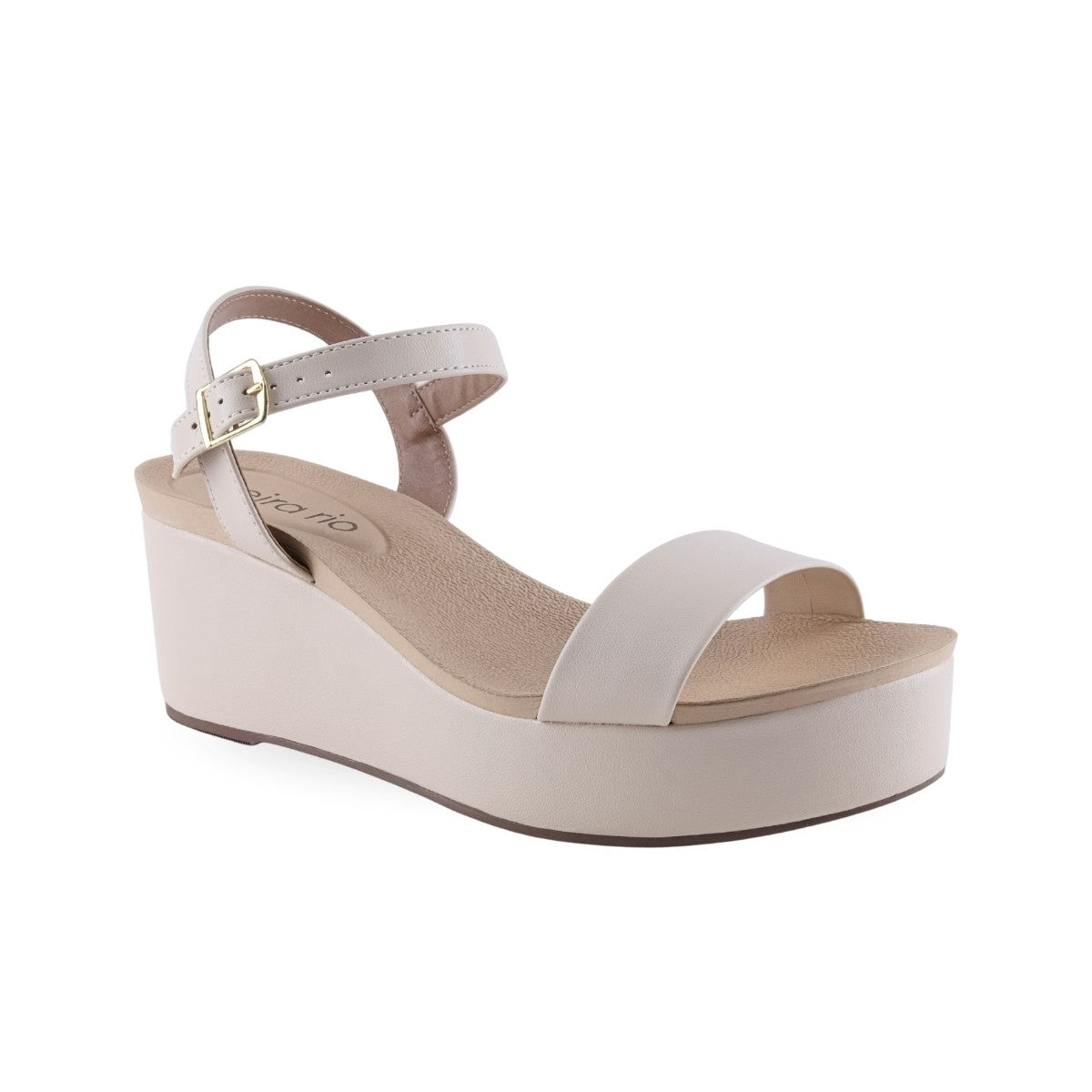 Sandalia de cuña beige con plataforma y pulsera al tobillo