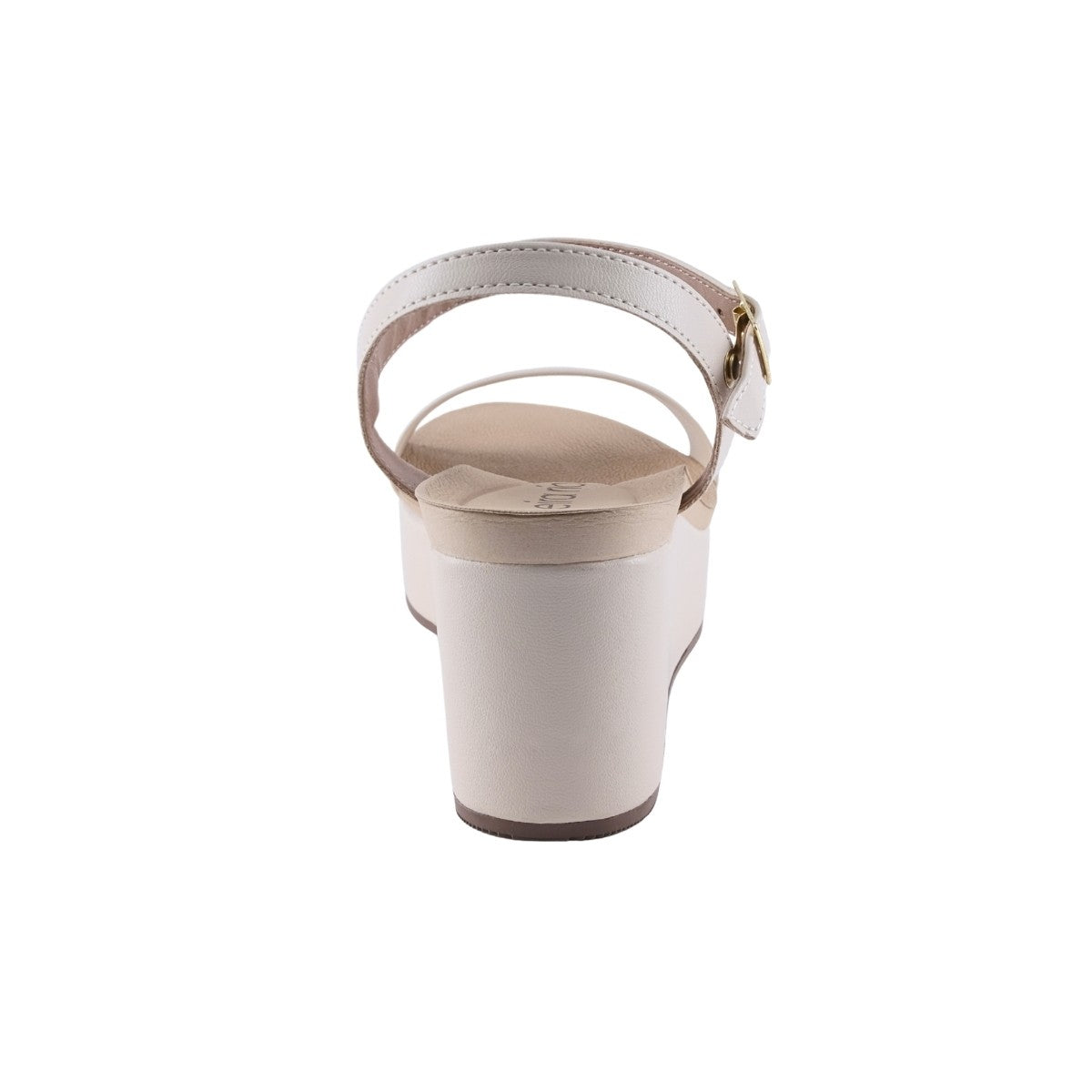 Sandalia de plataforma beige con hebilla dorada al tobillo
