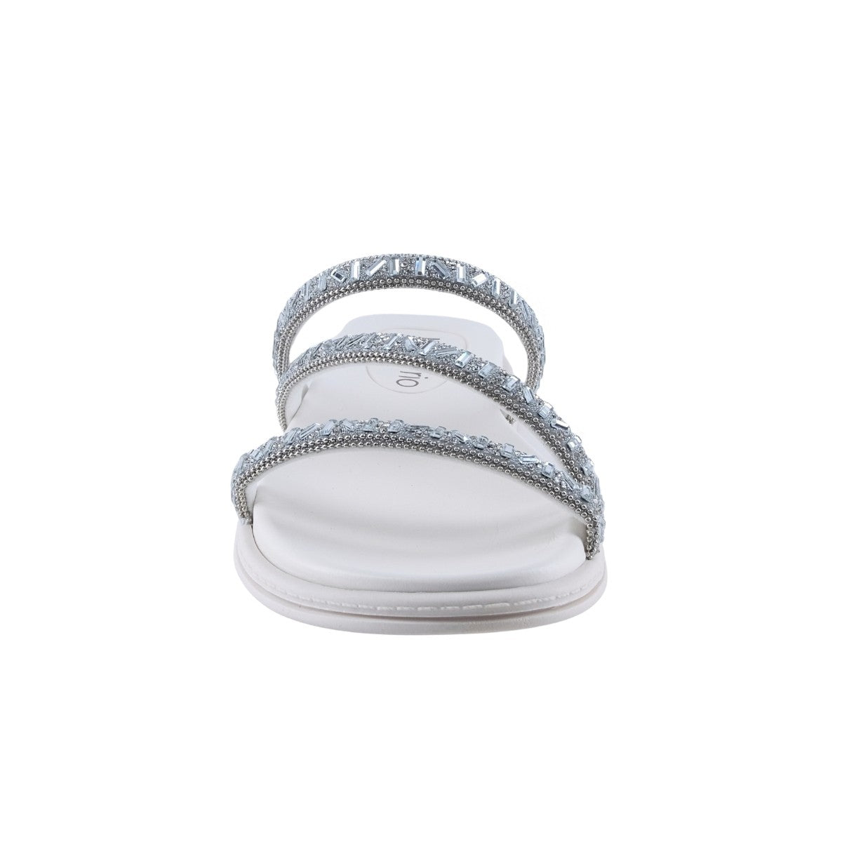 Slide blanca con tiras delgadas de pedrería para fiesta y playa