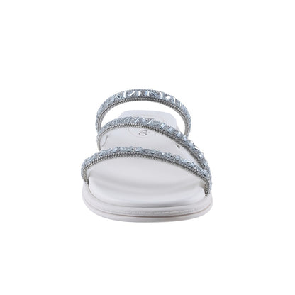 Slide blanca con tiras delgadas de pedrería para fiesta y playa