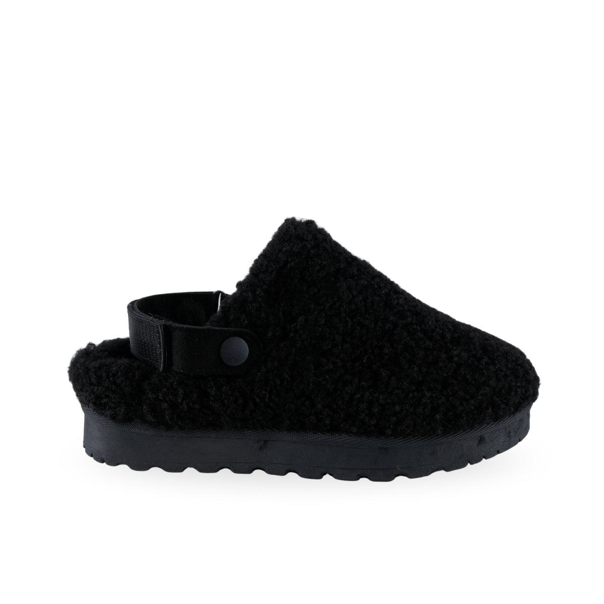 Pantufla negra afelpada para mujer