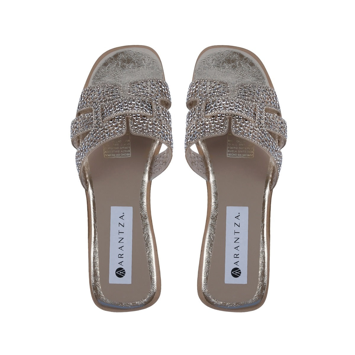 Sandalia slide dorada para fiesta y uso casual de verano