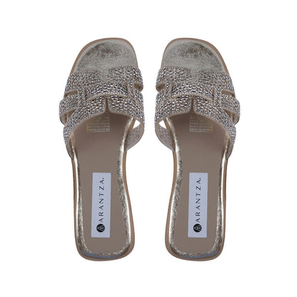 Sandalia slide dorada para fiesta y uso casual de verano