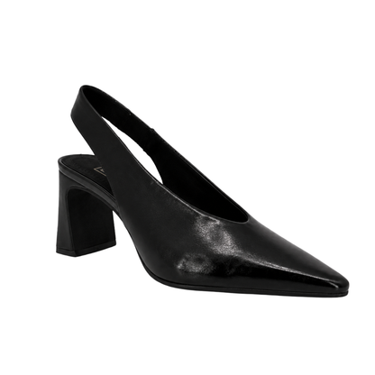 Zapato slingback negro para mujer con tacón ancho