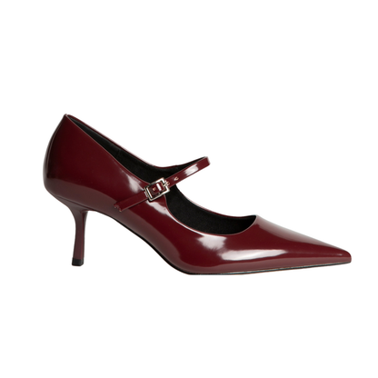 Zapatilla burdeos de alto brillo con tacón