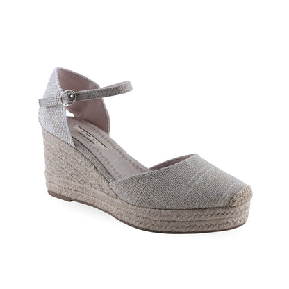 Alpargata de cuña beige en yute con pala de lona para mujer