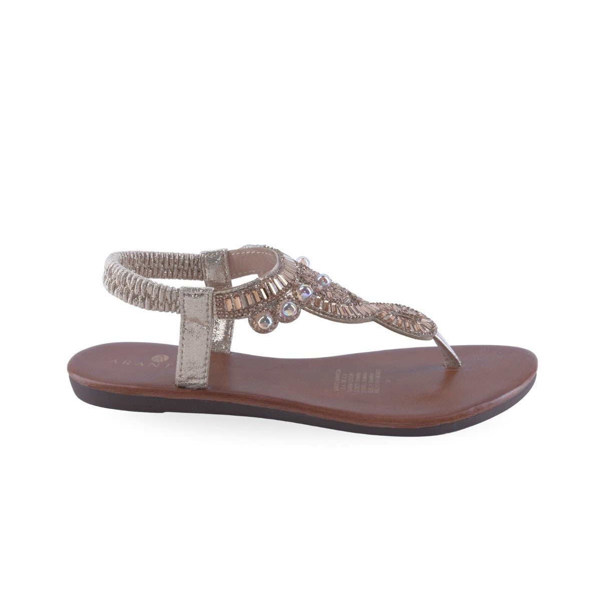 Sandalia plana metalizada con talón elástico slingback para mujer