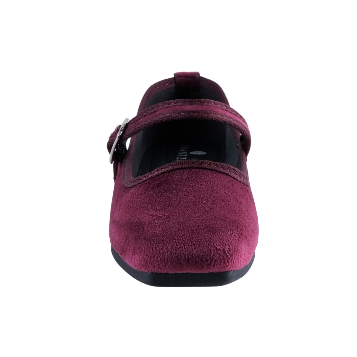 Zapato flat Mary Jane vino vista lateral con talón cerrado y contrafuerte