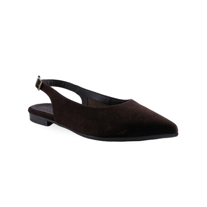 Flat slingback café en gamuza sintética con puntera puntiaguda vista lateral