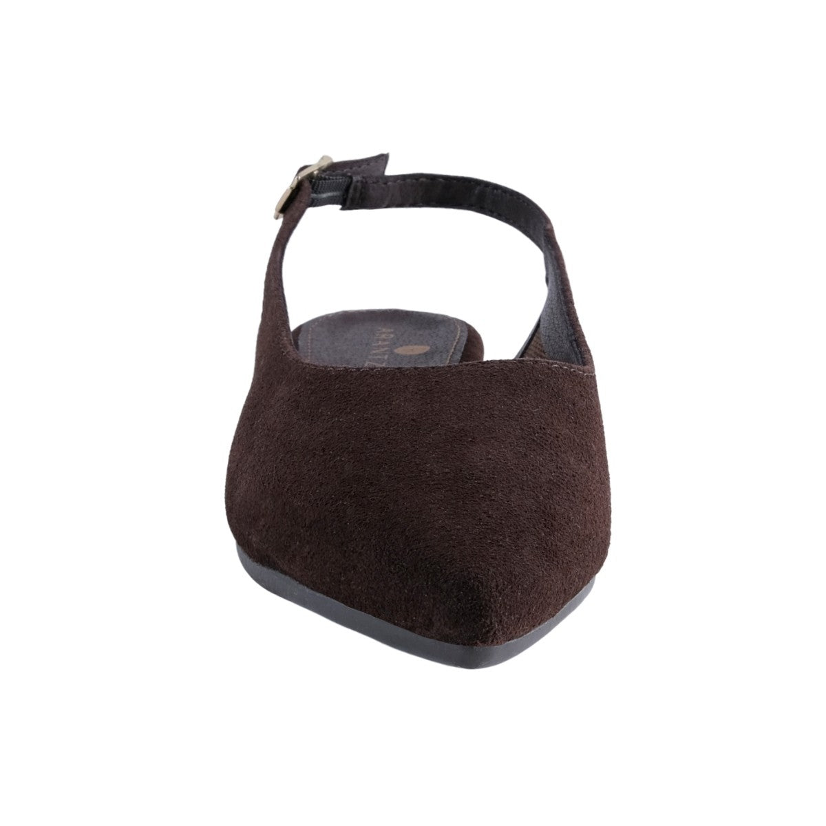 Zapato flat slingback en gamuza café con elástico interior de ajuste