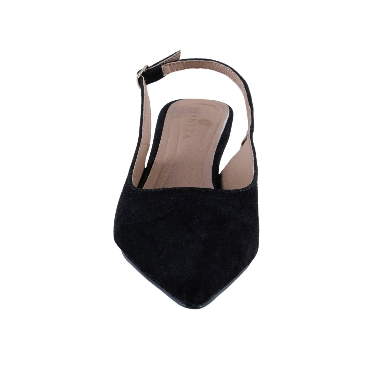 Slingback puntiaguda negra con tacón fino bajo para oficina