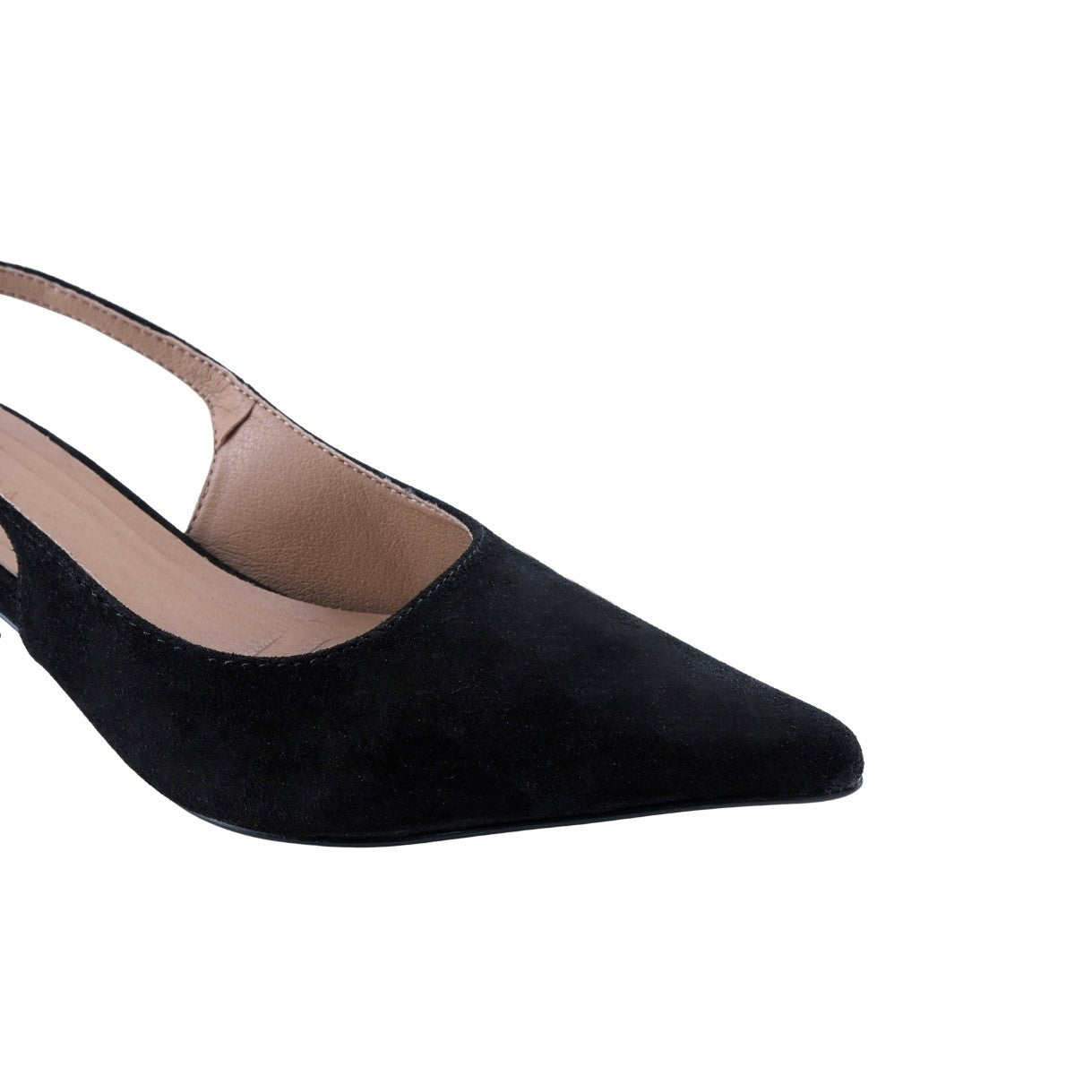 Zapatilla de tacón kitten en gamuza mate negra para mujer