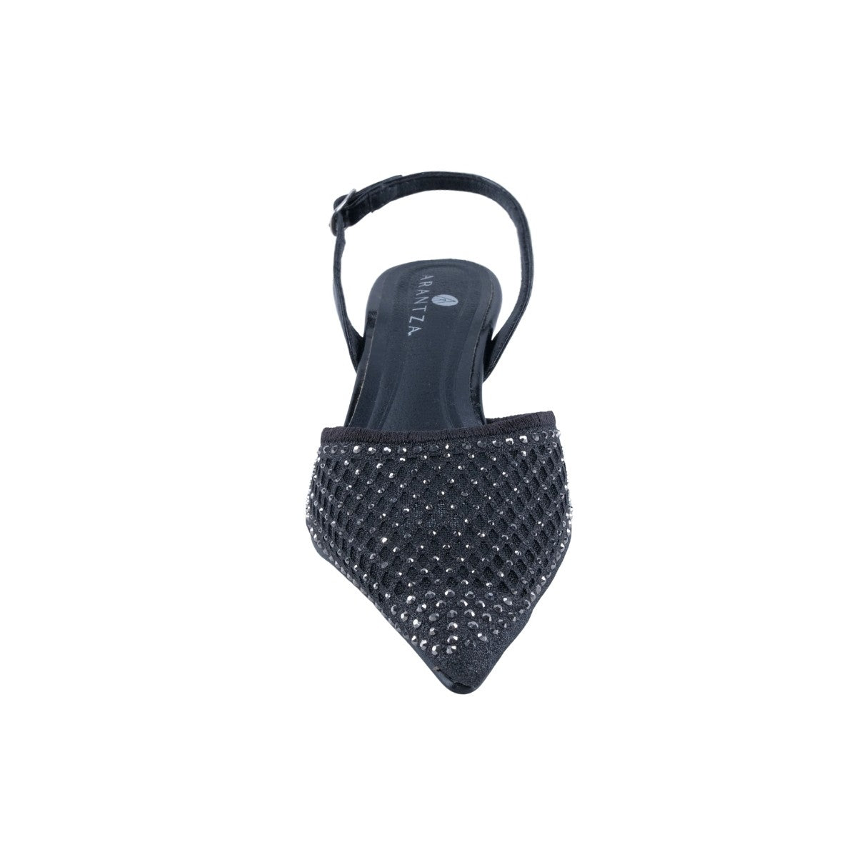 Slingback de fiesta en malla negra con detalles de cristal para mujer