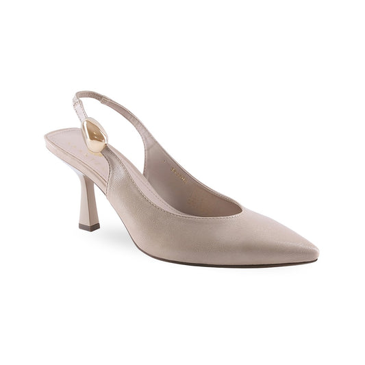 Zapatilla slingback beige de tacón de aguja con punta puntiaguda para mujer