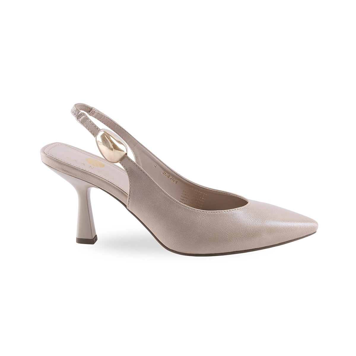 Tacón beige con detalle metálico dorado en el empeine y talón slingback