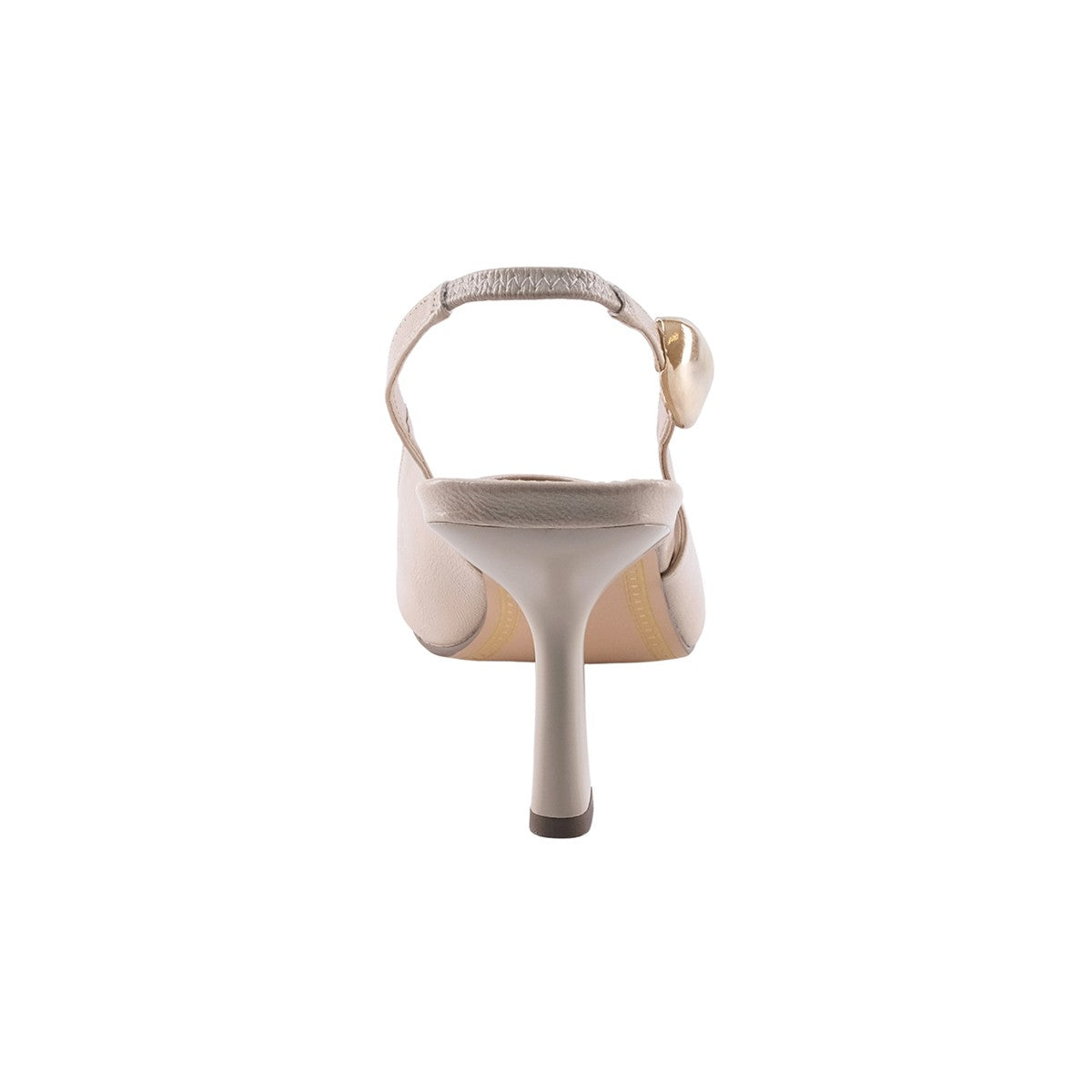 Zapatilla de tacón alto beige con elástico posterior y puntera afinada
