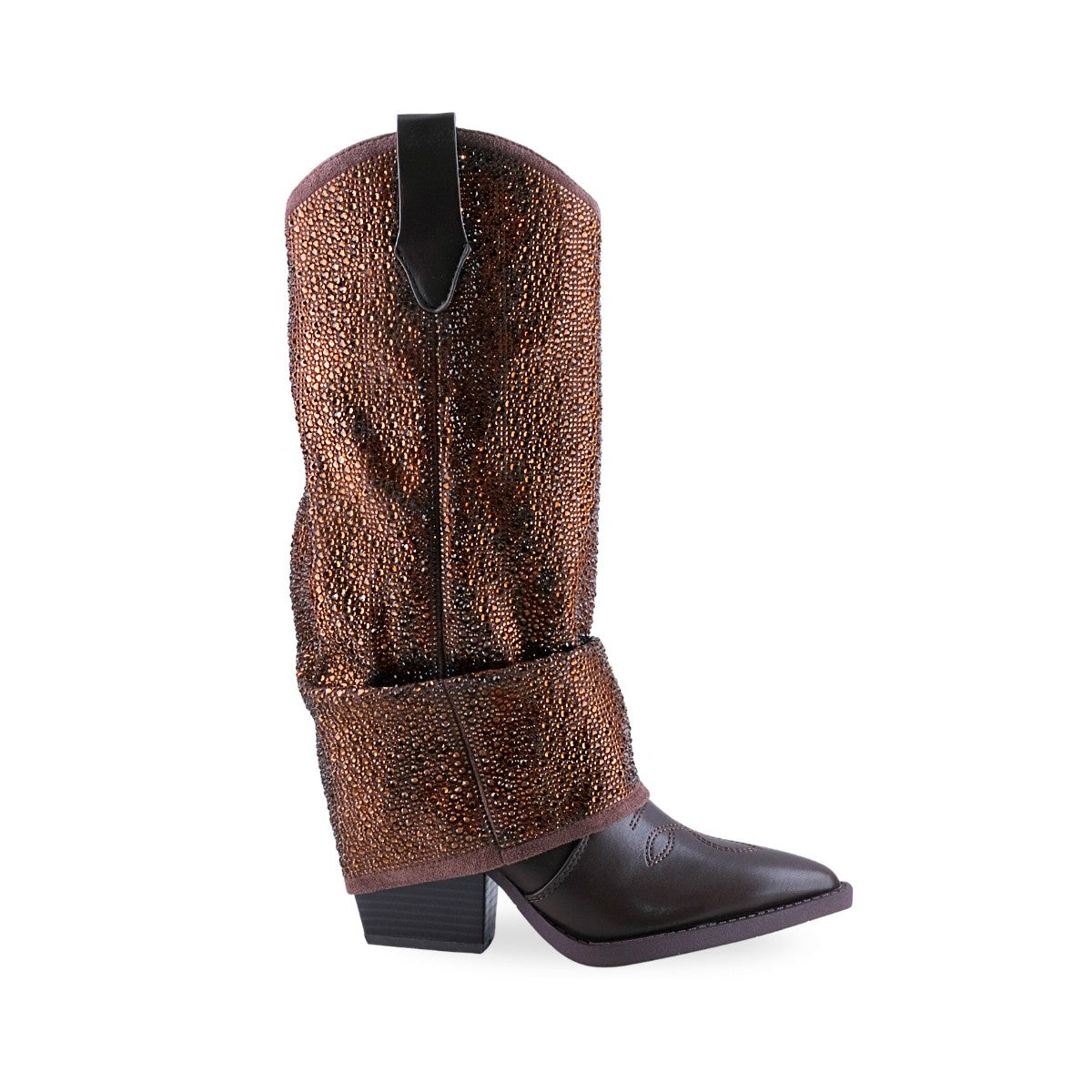 Bota western moka con brillos para mujer