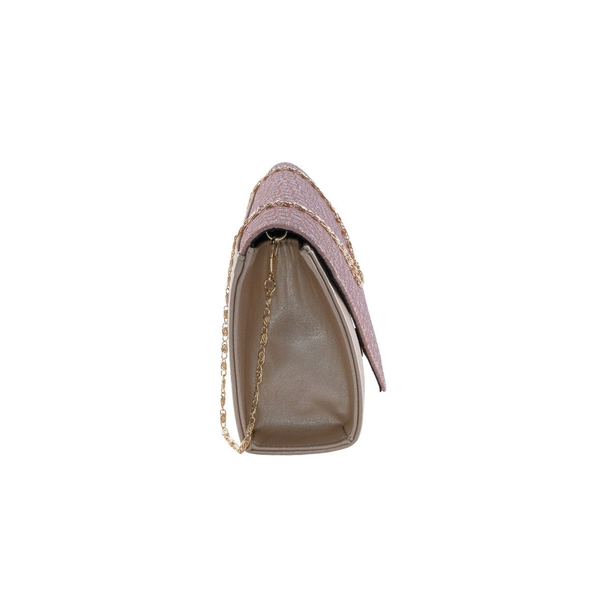 Clutch de fiesta con solapa diagonal texturizada y asa de cadena