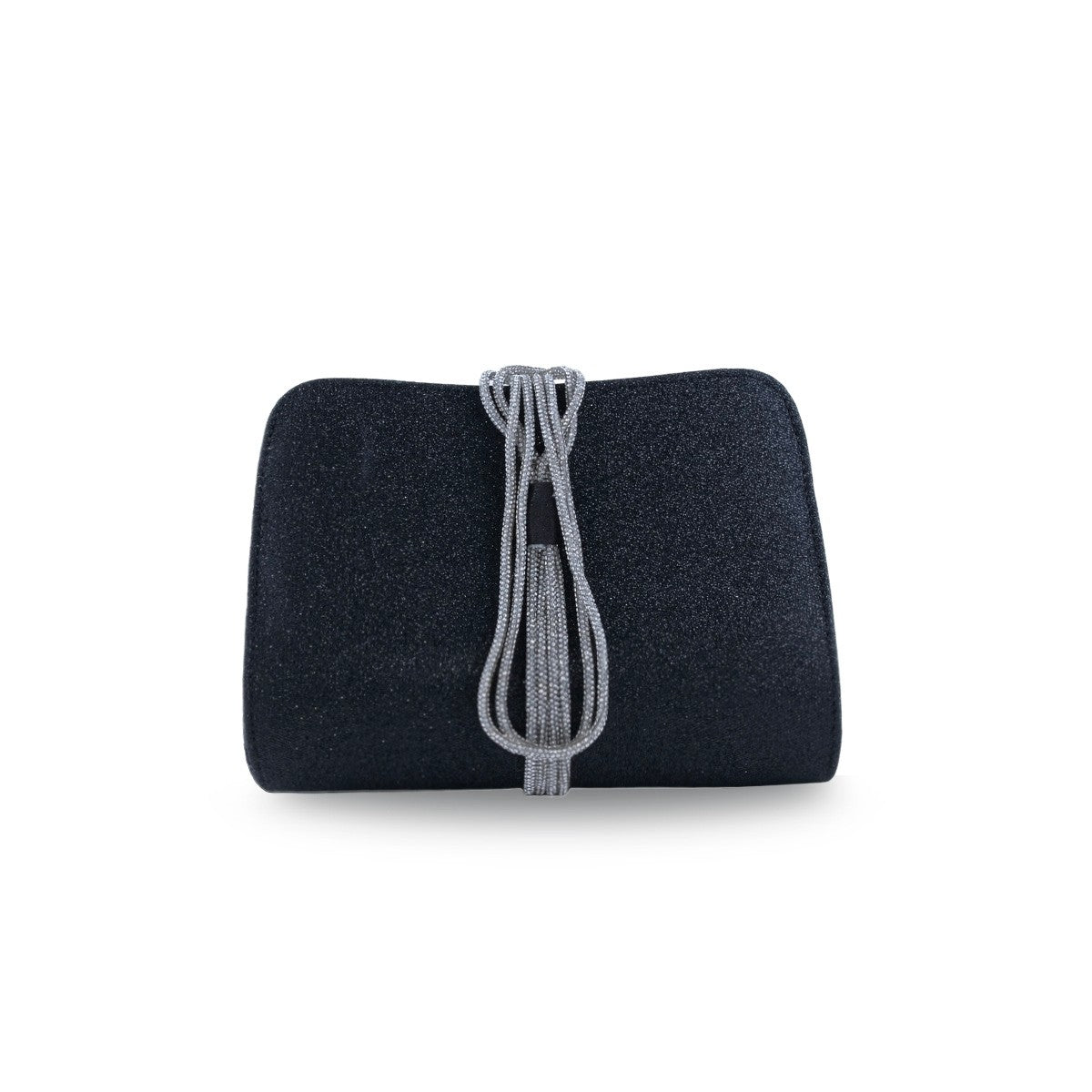Clutch compacto negro con acabado texturizado y cierre superior