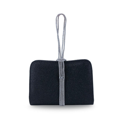 Bolsa clutch negra de noche con flecos metálicos