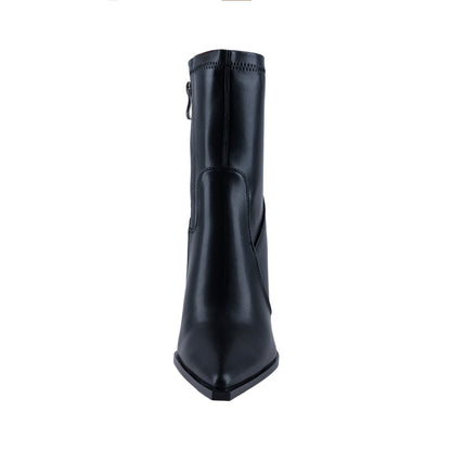 Bota corta negra para mujer con punta fina y tacón