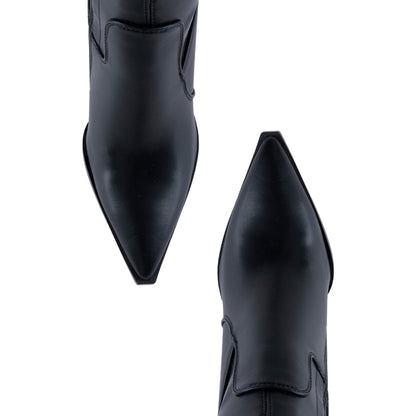 Botín femenino negro con tacón alto y diseño elegante