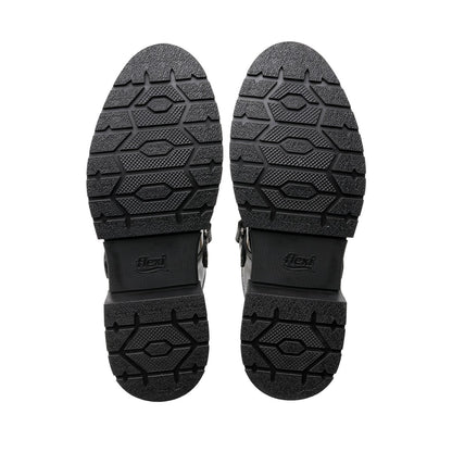 Flat negro con tira ancha al empeine y tacón de bloque bajo