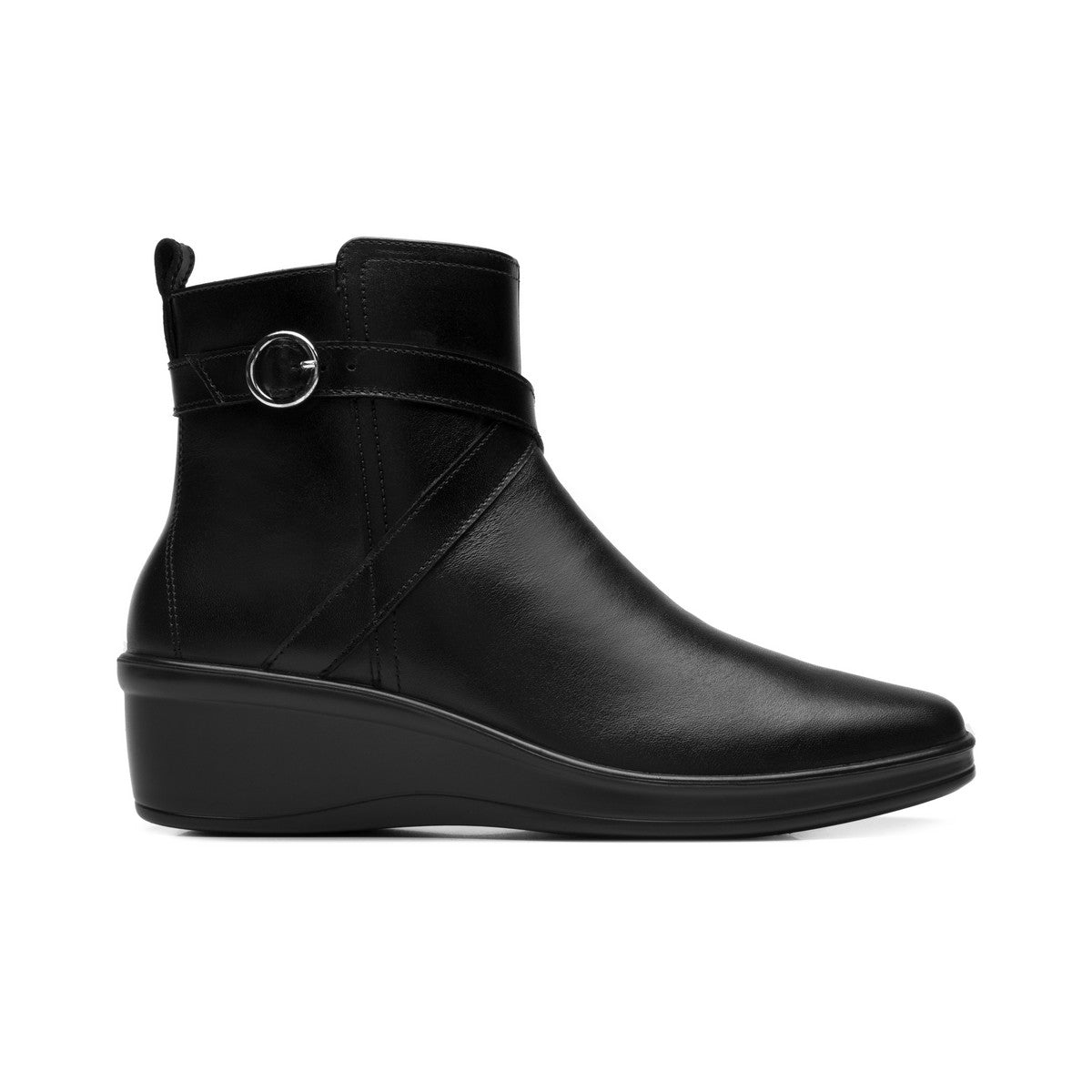 Botín negro FLEXI de piel con tacón tipo cuña