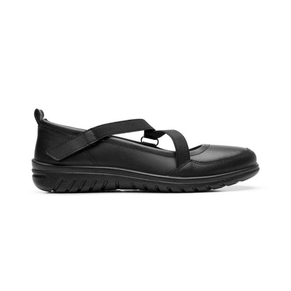 Zapato flat negro de mujer con puntera redonda y suela plana