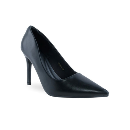 Zapatilla de tacón negro de aguja con puntera puntiaguda vista tres cuartos