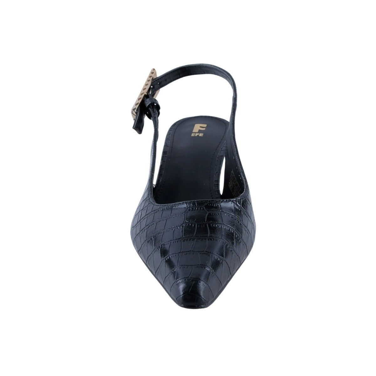 Zapato slingback negro puntiagudo con tacón fino para mujer