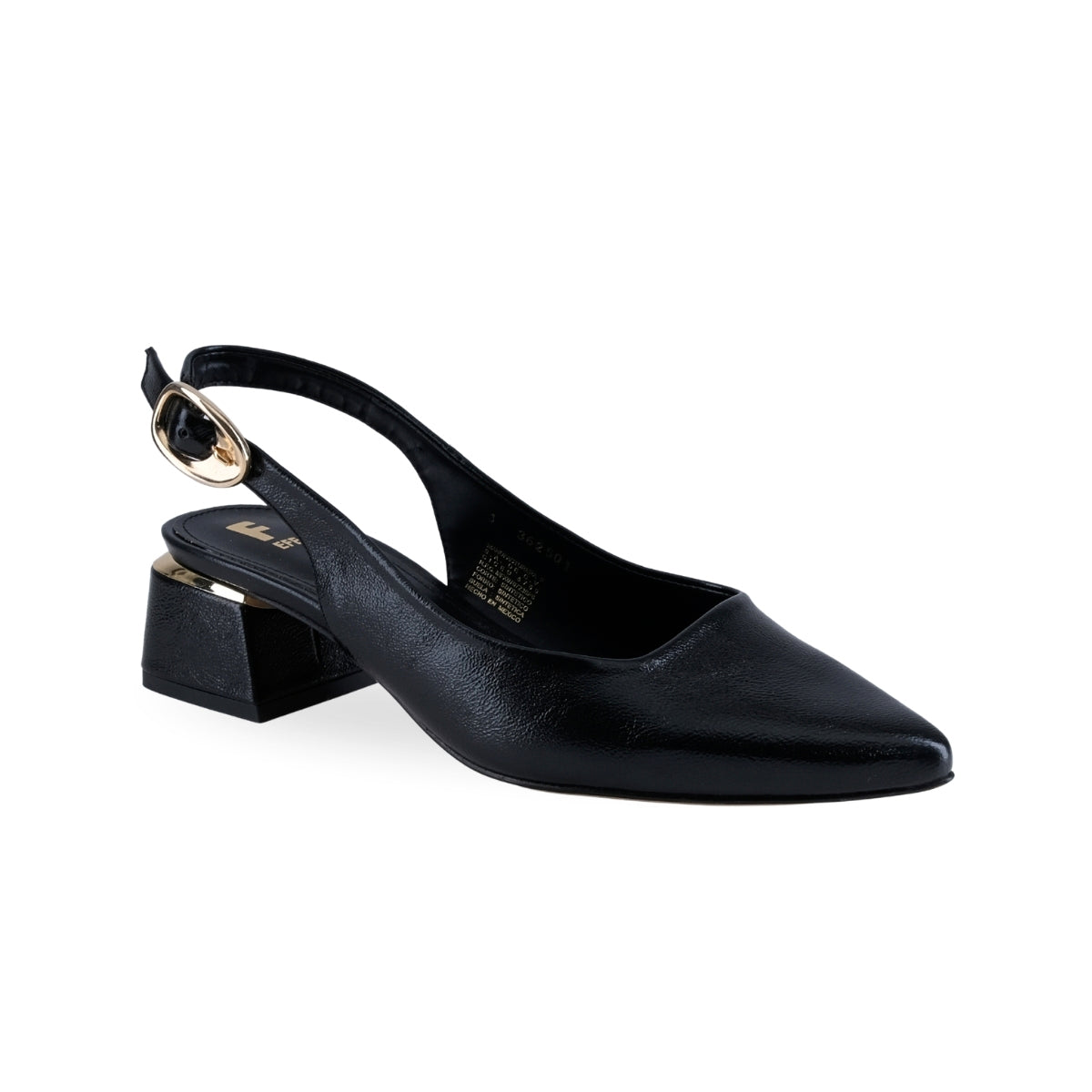 Zapato slingback negro para mujer con tacón bajo
