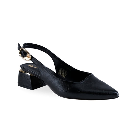 Zapato slingback negro para mujer con tacón bajo