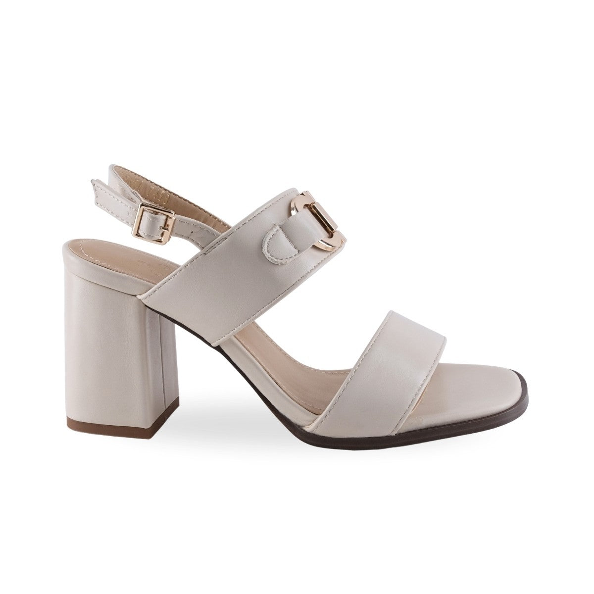 Sandalia beige de tacón medio con talón slingback y hebilla ajustable