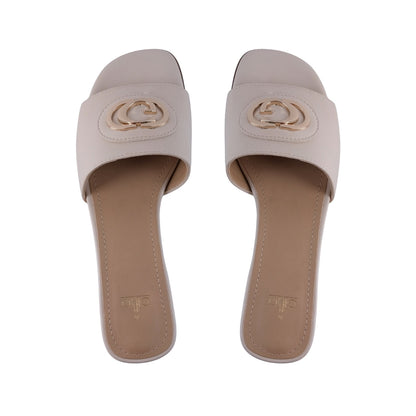 Sandalias Beige Herraje Dorado Mujer 925014