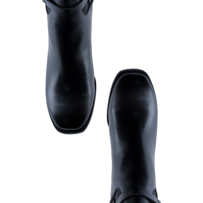 Botín casual negro para mujer con tacón y panel textil